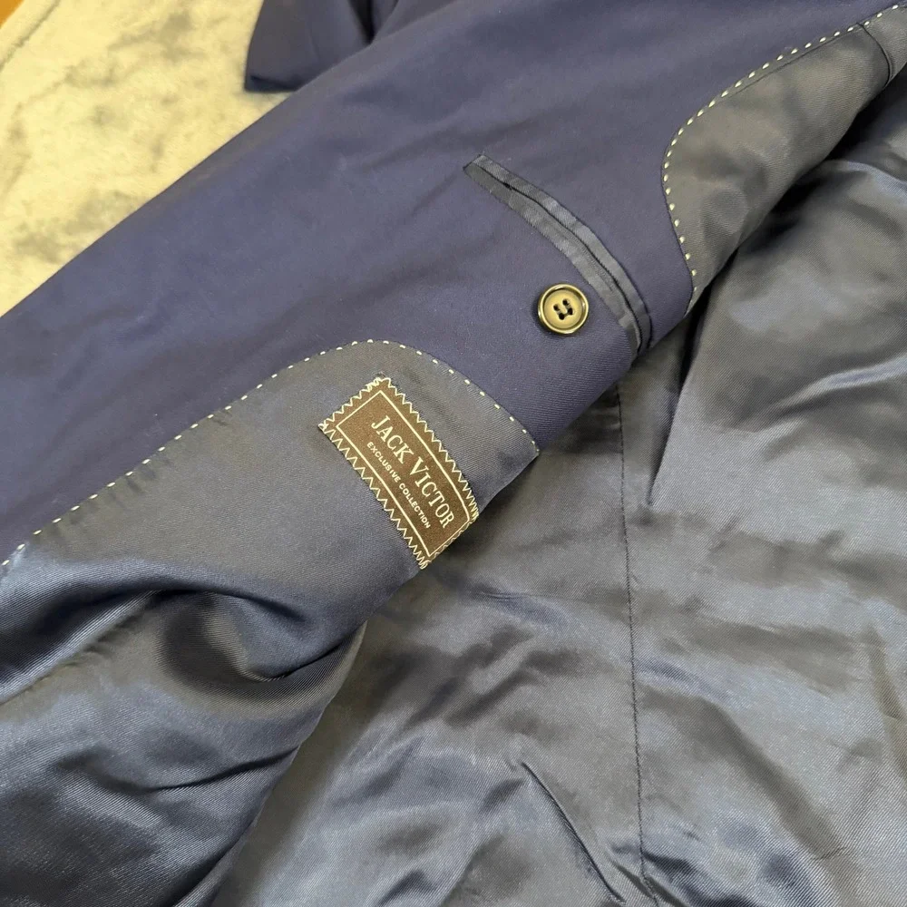 Jack Victor Luxury Collection Blazer Mens 48 Regular Blue Wool Italian Fabric